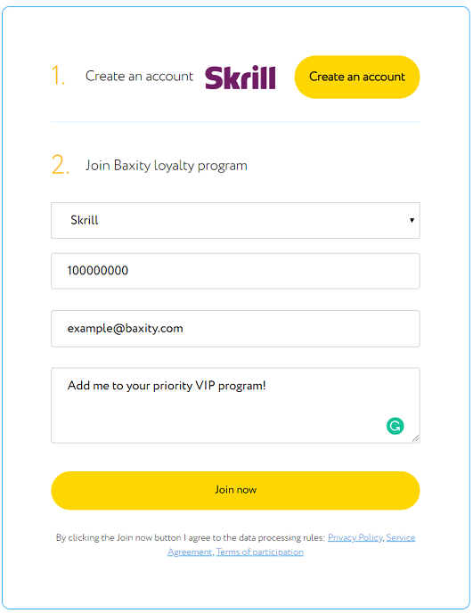 Connecting Skrill to Baxity