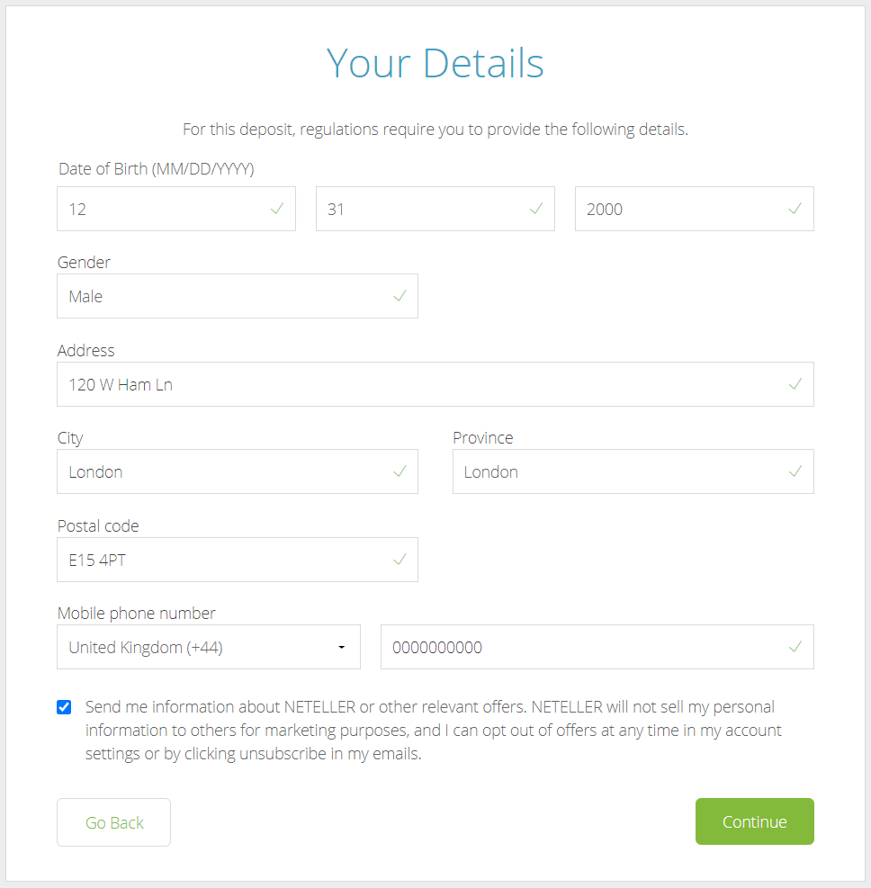 Neteller registration details