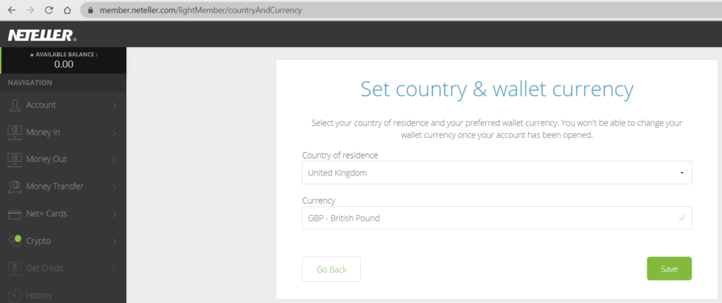 Neteller currency select