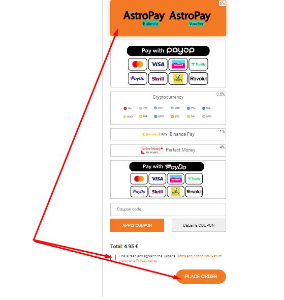 Hvordan betale online med AstroPay Voucher og AstroPay Wallet-saldo